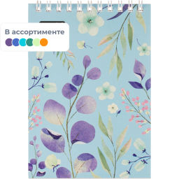 Блокнот А6,40л,клетка,гребень Цветы,в ассорт - Attache фото 2