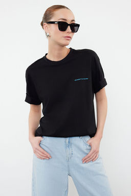 TRENDYOLMILLA Beyaz Premium %100 Pamuk Bask?l? Relaxed/Rahat Kal?p Orme T-Shirt TWOSS24TS00172  фото 17