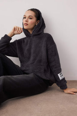 Antrasit Pelus Etiket Detayl? Regular/Normal Kal?p Pelus Orme Sweatshirt TWOAW26SW00221 - Trendyolmilla фото 2