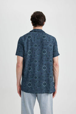 Рубашка из вискозы с коротким рукавом стандартного кроя с рисунком - Defacto фото 10