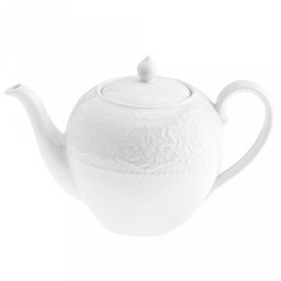 "Русь" Чайник заварочный фарфоровый 1л, д13,5см h12,2(15,8)см, белый, рельефный декор, в коробке (Китай)