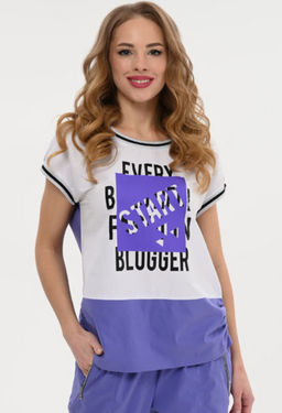 футболка Блузон из хлопчатобумажной ткани с яркими вставками и принтом