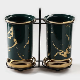 Набор подставок керамических для столовых приборов Gold, 19.5×9×18.5 см, цвет зелёный