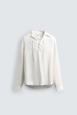 CAMISA POLO FLUIDA CORD?N / Blanco - Zara фото 6