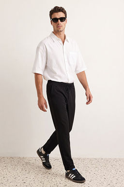 Siyah Beli Lastikli Slim Fit Duble Pa_a Kuma_ Pantolon TMNAW21PL0107 - Trendyolmilla фото 2