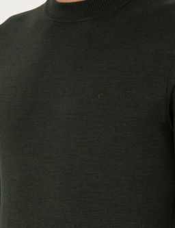 Haki Slim Fit Y_n Kar___ml_ _eyrek Bal_k__ Yaka Basic Triko Kazak
