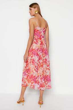 TRENDYOLMILLA Ekru Cicek Desenli A-Kesim F?rf?r Detayl? Astarl? Sifon Maxi Dokuma Elbise TWOSS23EL02013 фото 13