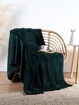 Плед «Этель» Zig-zag, 150×200 см, корал-флис, изумрудный