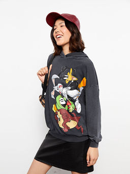 Bugs Bunny Bask?l? Uzun Kollu Kad?n Hoodie