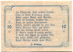 Банкнота 10 геллеров 1920 года Австрия  Витис (нотгельд)
