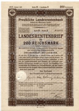 Облигация 4,5% 200 рейхсмарок 1937 года Германия