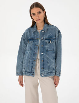 A__k Mavi Oversize Jean Ceket
