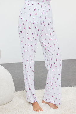 Trendyolmilla Beyaz %100 Pamuklu Cicekli Ajurlu/Delikli Fitilli Orme Pijama Tak?m? THMAW25PT00057