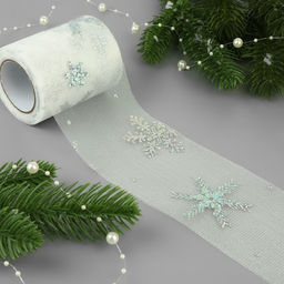 Фатин со снежинками, с голографией, 7.5 см, 9.1±0.5 м, 11±1 г/м², белый №33