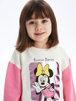Bisiklet Yaka Uzun Kollu Minnie Mouse Bask?l? K?z Bebek Sweatshirt