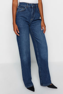 Koyu Mavi Yuksek Bel Genis Paca Wide Leg Genis Paca %100 Pamuk Non-Stretch Jeans TWOAW24JE00074