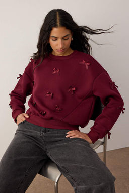 Bordo Kurdele Detayl? Kal?n Ici Polarl? Orme Sweatshirt TWOAW26SW00240