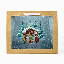 Пакет подарочный новогодний крафтовый с пластиковым окном Новый год, 31?26?11 см