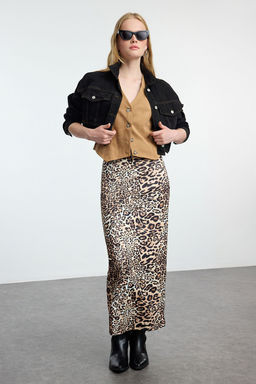 TRENDYOLMILLA Kahverengi Leopar Animal Bask?l? Beli Lastikli Maxi Kalem Etek TWOAW25ET00124  фото 2