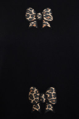 TRENDYOLMILLA Siyah Regular/Normal Kal?p Ici Polarl? Leopar Detayl? Kurdele Nak?sl? Orme Sweatshirt TWOAW25SW00307 фото 4