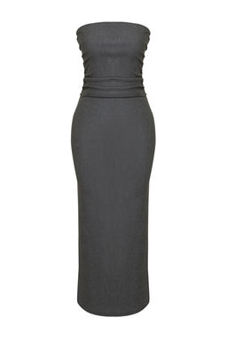 TRENDYOLMILLA Antrasit Straplez Buzgulu Vucuda Oturan Midi Esnek Orme Kalem Elbise TWOSS24EL00287 фото 15