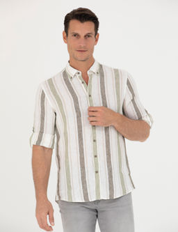 Haki Slim Fit %100 Keten G_mlek