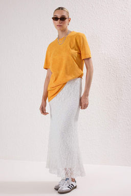 Trendyolmilla Turuncu Y?kamal?/Soluk Efektli Regular/Normal Kal?p Orme T-Shirt TWOSS25TS00211  фото 2