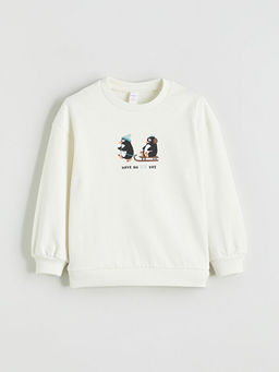 Bask?l? Erkek ?ocuk Kal?n Sweatshirt