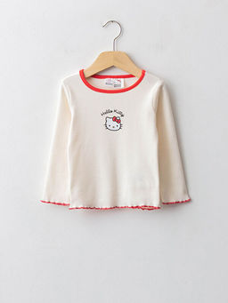 Bisiklet Yaka Uzun Kollu Hello Kitty Bask?l? K?z Bebek Ti??rt