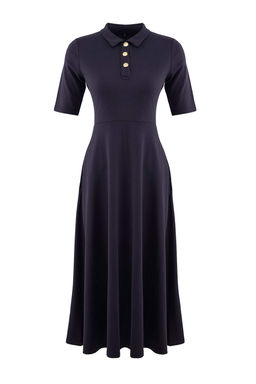 TRENDYOLMILLA K?rm?z? Dugmeli Yaka Truvakar Kol Skater/Belden Ac?lan Midi Orme Elbise TWOAW25EL00518 фото 10