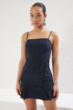 Lacivert Cizgili A Kesim Mini Dokuma Elbise TWOSS25EL00202 - Trendyolmilla фото 2