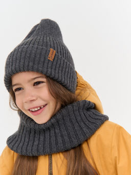 Снуд из смесовой шерсти Графит вертикальная вязка - Bungly фото 2