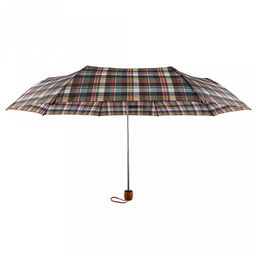 Зонт механический Шотландка плащевка, 8 лучей, д/купола 94см, 3 сложения, 24см в сложенном виде, пластмассовая ручка, коричневые тона, 210гр (Китай) - Домашняя мода фото 2