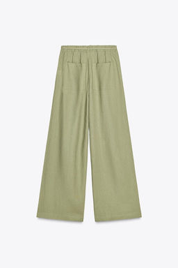 LINEN BLEND WIDE-LEG TROUSERS WITH BELT - Zara фото 15