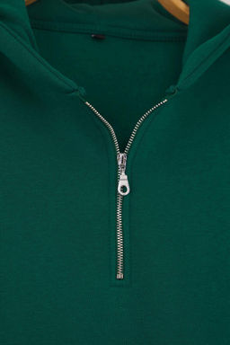Zumrut Yesili Oversize/Genis Kesim Fermuarl? Kapusonlu Ici Polarl? Basic Sweatshirt TMNAW25SW00050