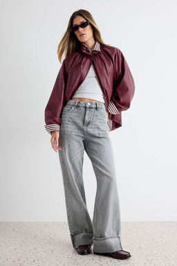 Gri %100 Pamuk Y_ksek Bel Wide Leg Jeans TWOAW27JE00016