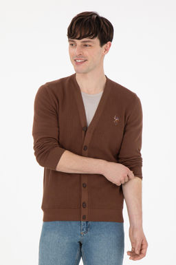 Мужской коричневый базовый трикотажный кардиган Неожиданная скидка в корзине