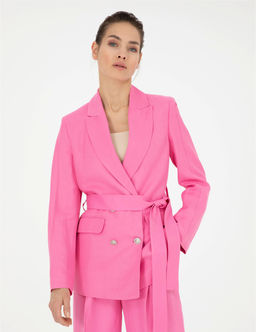 Pembe Keten Kar___ml_ Regular Fit Ceket