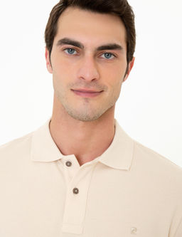 Bej Slim Fit Polo Yaka Basic Ti__rt