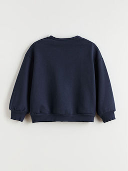 Bisiklet Yaka Stitch Bask?l? K?z ?ocuk Sweatshirt
