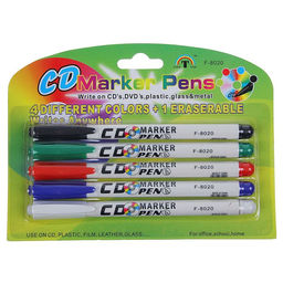 Маркеры для CD/DVD, 4 шт., красный, чёрный, синий, зелёный + стирающий маркер, 2.0 мм, блистер