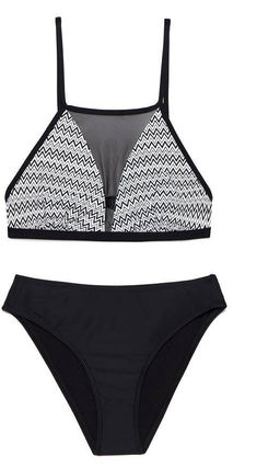 ESLI Купальный бюстгальтер с рисунком "зиг-заг" и прозрачной вставкой HISTRIA черно-белый