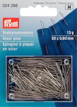 PRYM 024286 Иглы для закалывания гвоздики сталь 13 г 30 мм в пластиковой упаковке под никель