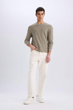 Regular Fit Bisiklet Yaka Uzun Kollu Waffle Tisort - Defacto фото 3