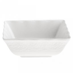 "Русь" Салатник фарфоровый 550мл, 14,3х14,3х5,5см, квадратный, белый, рельефный декор, волнистый край (Китай)
