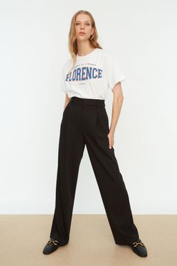 TRENDYOLMILLA Beyaz %100 Pamuk Bisiklet Yaka Bask?l? Oversize/Genis Kal?p Orme T-Shirt TWOSS22TS0994  фото 9