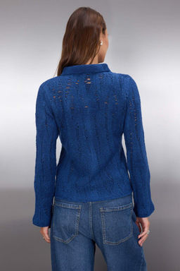 Indigo Fitted/Vucuda Oturan Buklet Iplikli Triko H?rka TWOAW26HI00192