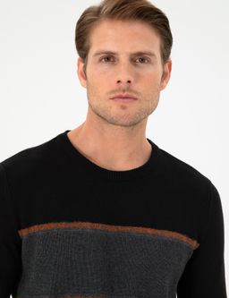 Siyah Slim Fit Bisiklet Yaka Y_n Kar___ml_ Triko Kazak - Pierre cardin фото 2