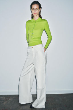 PANTAL?N WIDE LEG ALGOD?N ZW COLLECTION / Blanco roto
