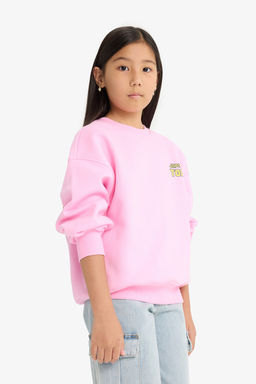 Oversize Geni_ Kal_p Bisiklet Yaka S_rt Bask_l_ __i Yumu_ak T_yl_ Sweatshirt K_z _ocuk - Defacto фото 4